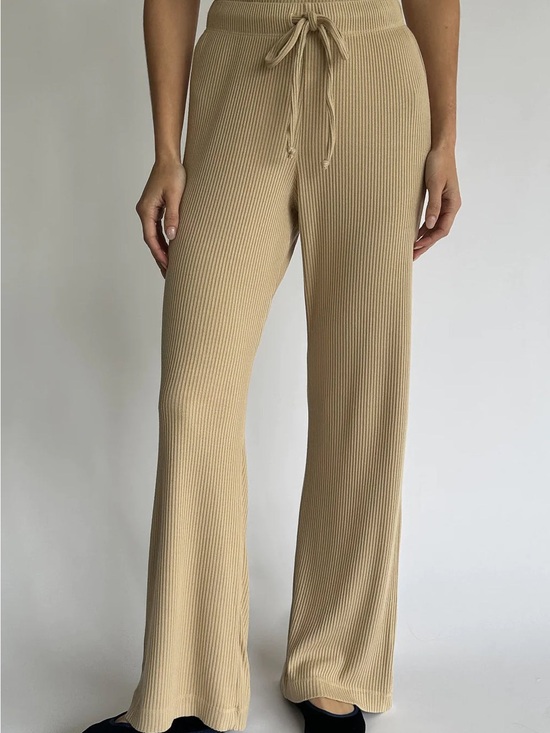 DONNI. Pants - DONNI. Anthropologie Ribbed Knit Wide Leg Pant Oat Beige Tan Yellow Size Small -